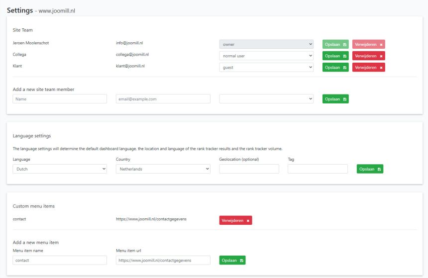 White Label SEO Dashboard Toegangsniveaus